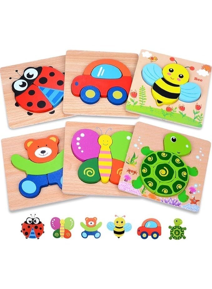 ST ZONE Wooden Toddler Puzzles Gifts Toys for 1 2 3 Year Old Boys Girls Baby Infant Kid Learning Educational 6 Animal Shape Jigsaw Eco Friendly Child Kid Montessori Stem Travel Toy - Image 1